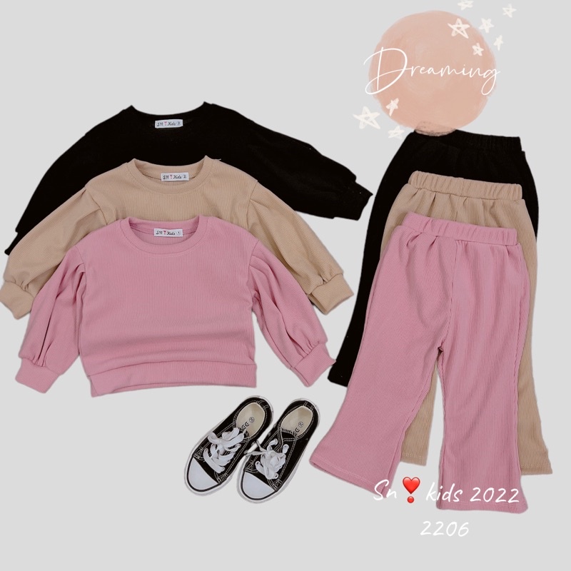 Bộ len nhung trơn mềm mịn sn kids bé gái