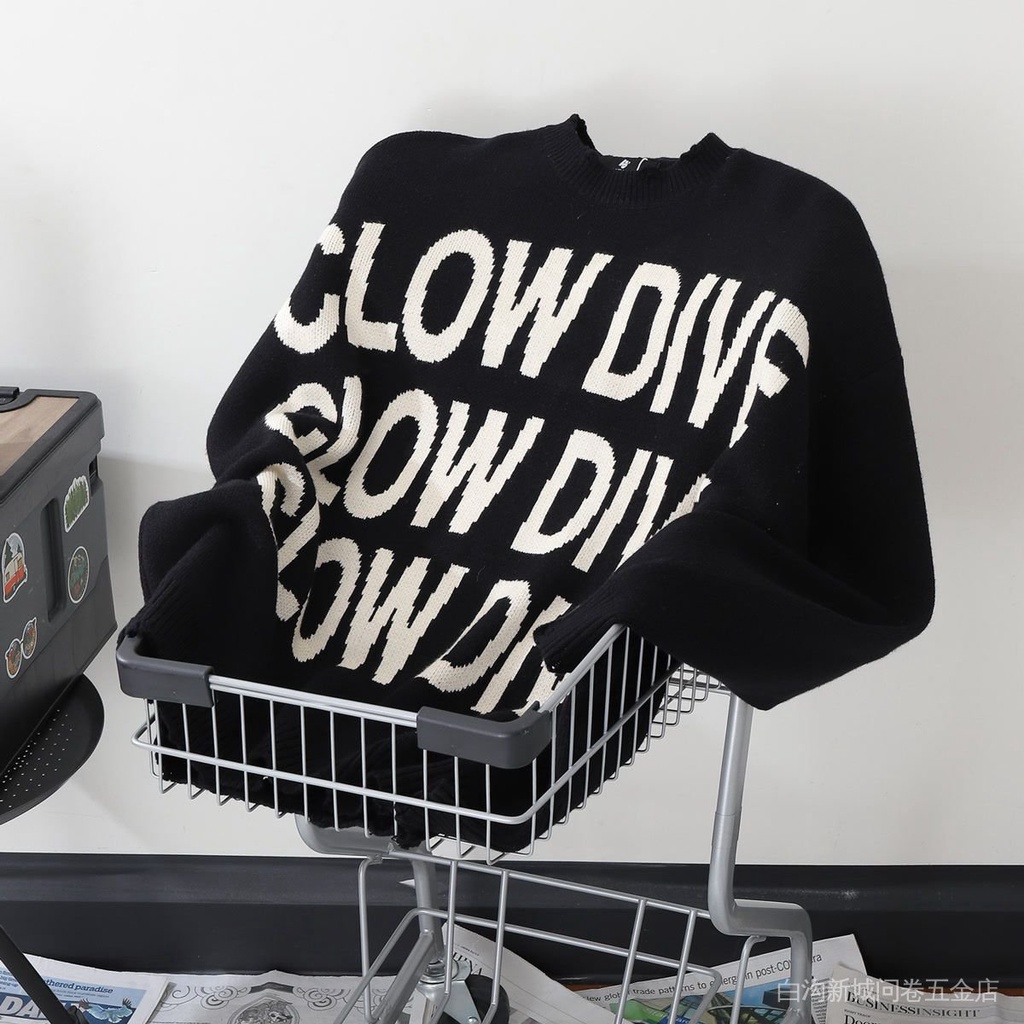 Áo Sweater Dệt Kim Dáng Rộng In Chữ Màu Tối Phong Cách Hip Hop Đường Phố Mỹ Cá Tính Hợp Thời Trang Cho Nam
