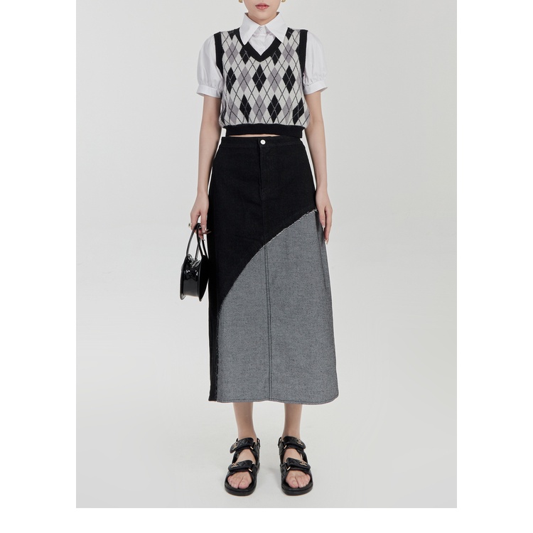 Aphrod Áo sweater Dệt Kim Giả Hai Lớp Phối Màu Tương Phản retro Cao Cấp