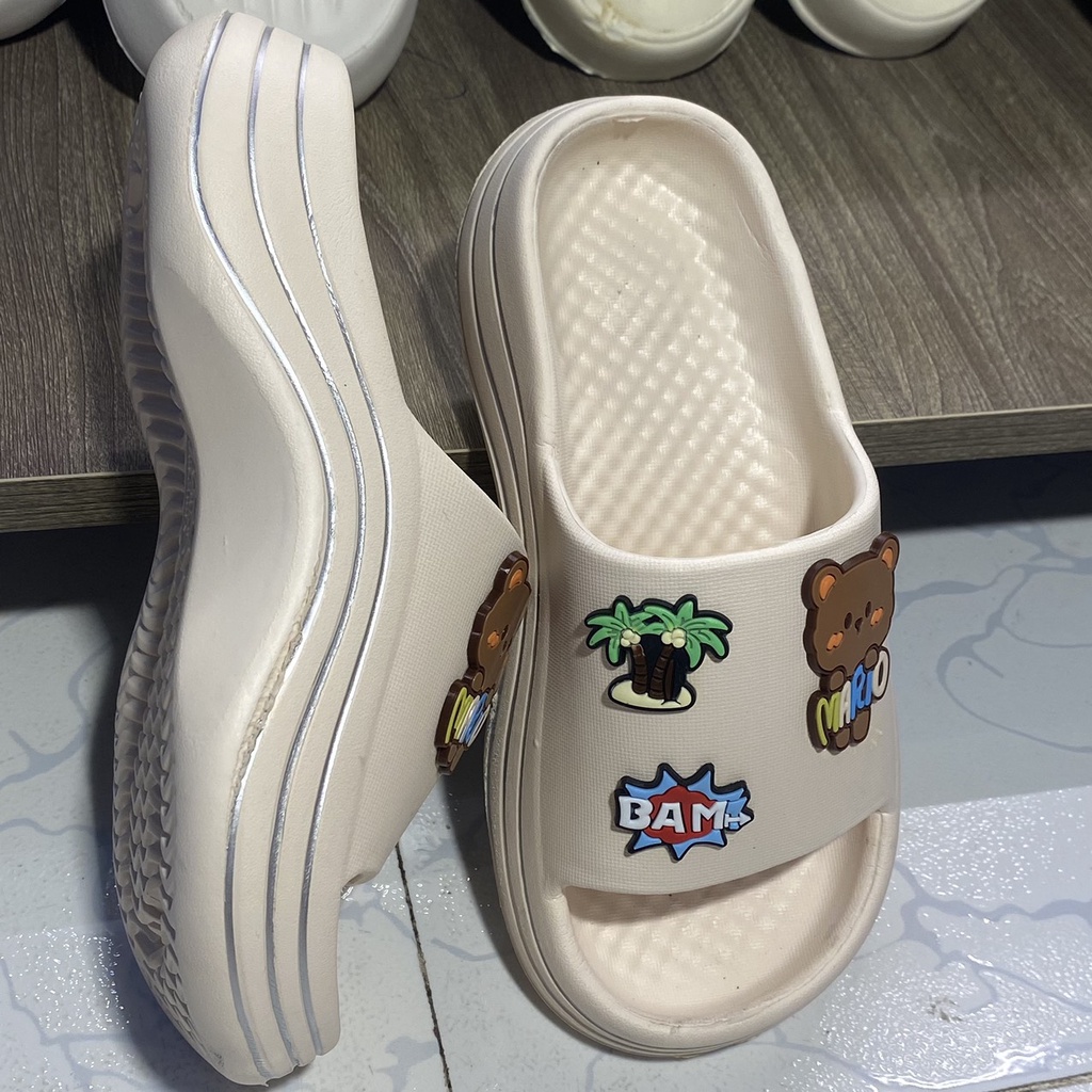 Dép bánh mì quai ngang đế cao lượn sóng ticker gấu cây dừa êm. nhẹ, cao 4cm  - TĂNG 1 SIZE