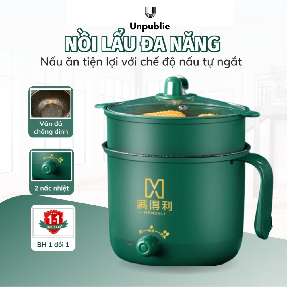 Nồi Lẩu Điện Mini, Nấu Mì 2 Tầng Kèm Giá Hấp Đa Năng Nướng, Luộc, Chiên Chống Dính Vấn Đá Tiện Lợi, Ca nấu mì mẫu mới