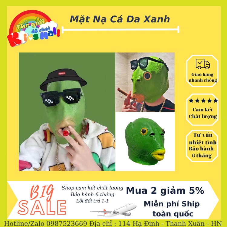Mặt Nạ Cá da xanh, Mặt nạ ếch xanh Silicon Trùm Đầu Độc Đáo Vui Nhộn, Đồ chơi cosplay yêu quái