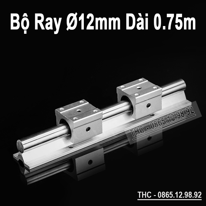Thanh Ray Trượt Tròn Có Đế SBR12 (1 Thanh Ray Ø12 Dài 0.75m + 2 Con Trượt) Ty Trượt Thép Mạ Crom Cứng Chống Han Rỉ