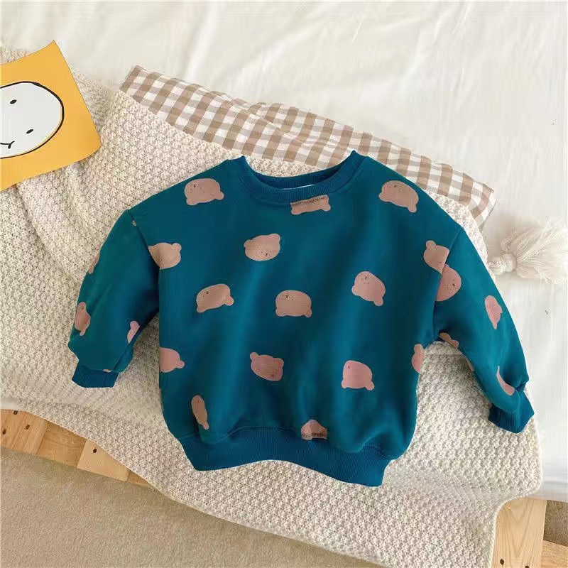 Áo Nỉ Lót lông Họa Tiết gấu HÀng Quảng Châu Cao Cấp Phong Cách Hàn Quốc Cho Bé Trai Bé Gái