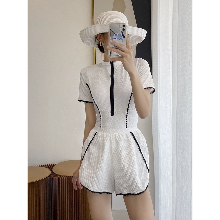 Bộ Đồ Bơi Ngắn Tay Lưng Cao Cỡ Lớn 40-70kg Thời Trang Cho Nữ Sinh