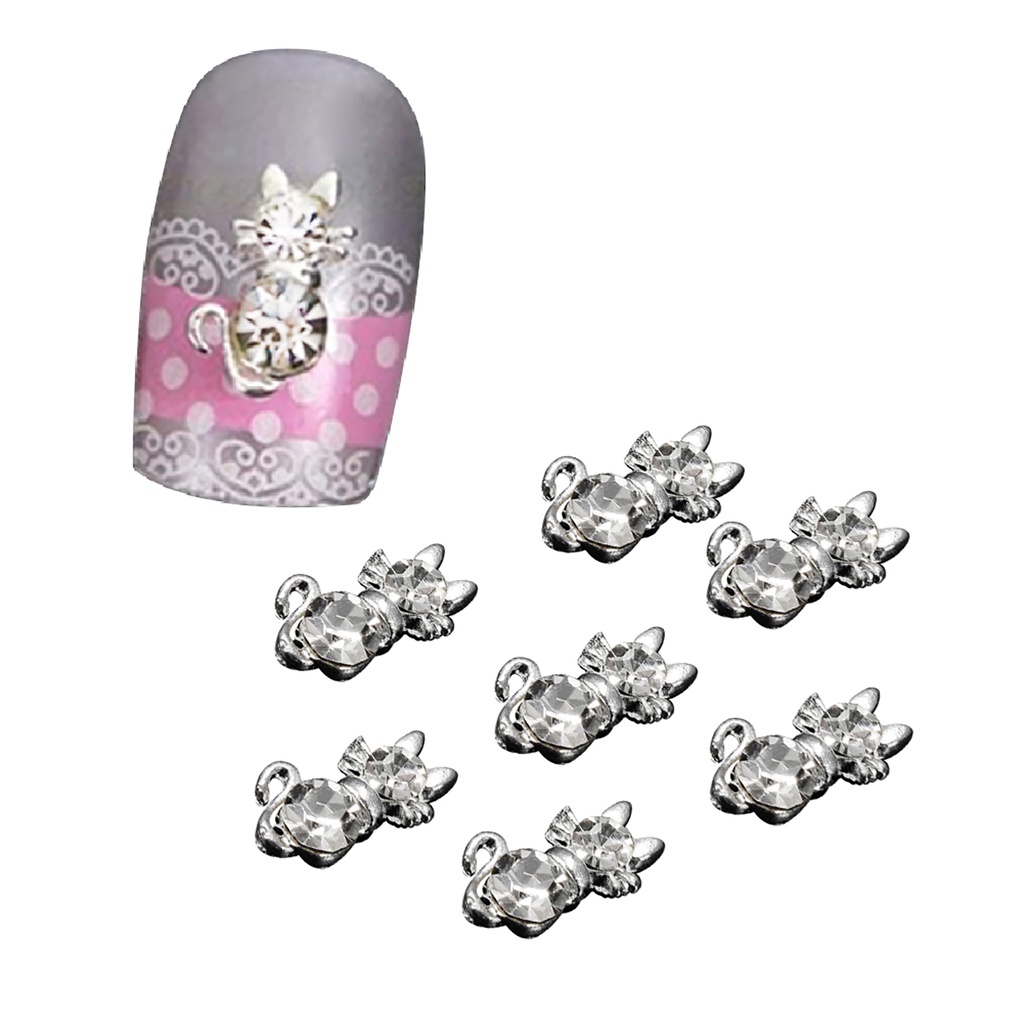 Bộ 10 Miếng Dán Móng Tay Hình Mèo Đính Đá Lấp Lánh Dễ Thương