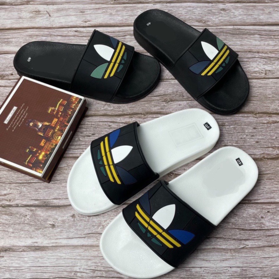 Dép Quai Ngang Nam Nữ Thời Trang Hottrend _ Dép Adidas họa tiết 3 lá đế trắng