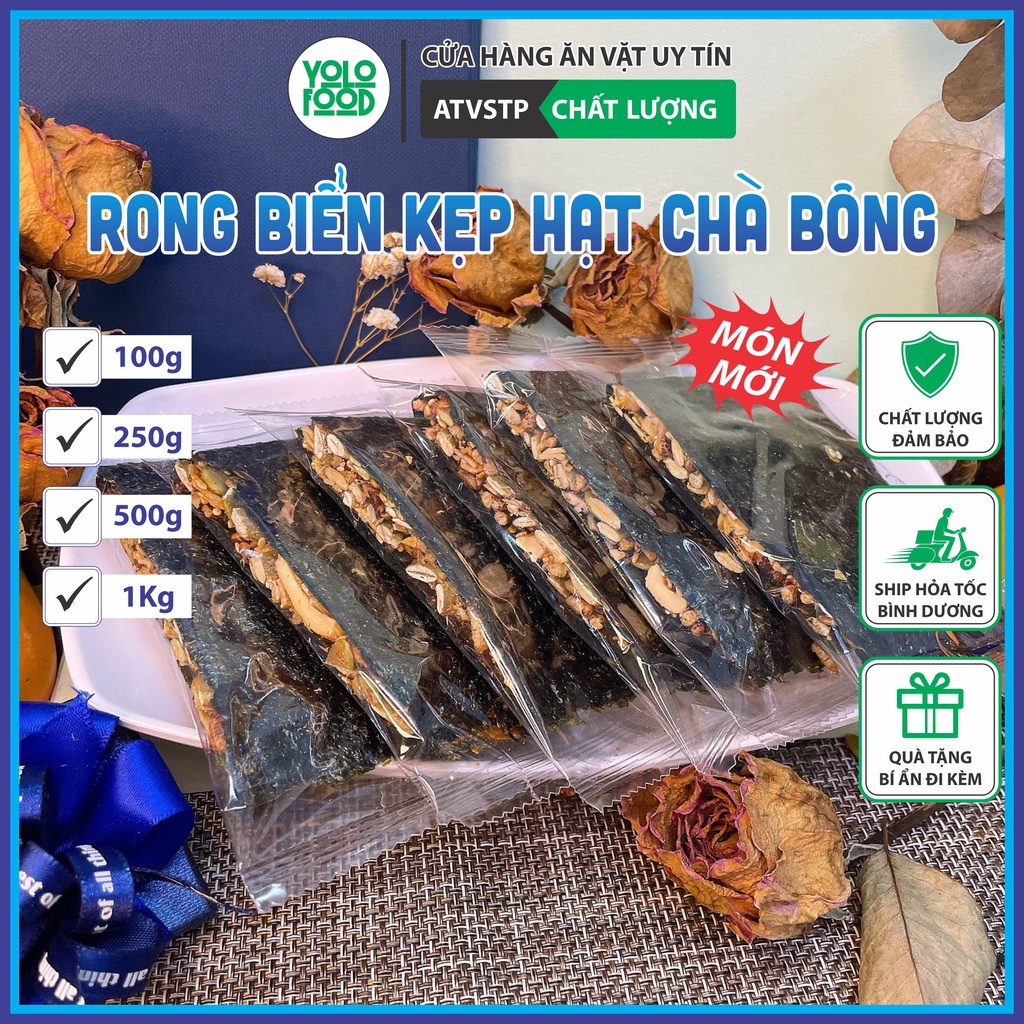 Rong biển kẹp hạt dinh dưỡng chà bông 100g- 250g YOLO FOOD đồ ăn vặt Healthy miếng rong biển kẹp thơm giòn rụm ATVSTP
