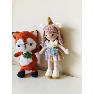 búp bê len HandMade (có sẵn) Sofia  (len catona và jeans) búp bê len Unicorn