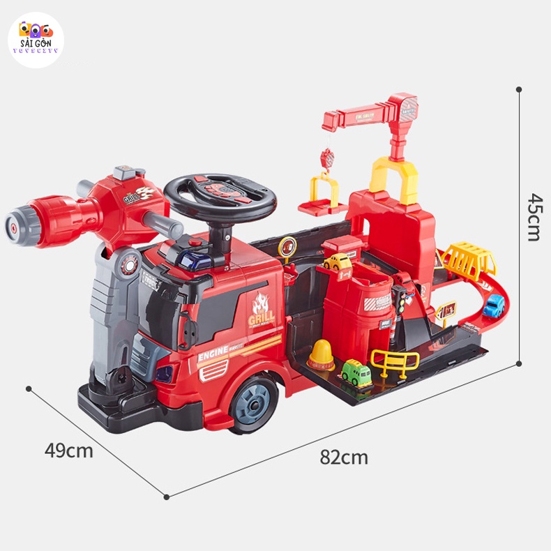 Xe Chòi Chân Cứu Hỏa Phun Nước 2 Trong 1, Xe Thăng Bằng Xe Scooter 4 Bánh Cho Bé Tập Đi Tỏa Sức Vui Chơi