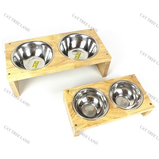 KHAY ĂN BẰNG GỖ TỰ NHIÊN, CHỐNG NƯỚC, KÈM BÁT ĂN CHÓ MÈO BẰNG INOX, CHỐNG GÙ BẢO VỆ CỘT SỐNG CỔ 66.73.73.86