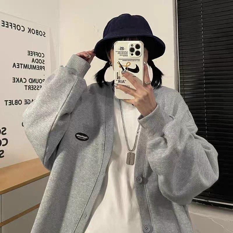 Áo Khoác Cardigan Dài Tay Thêu Logo form rộng hàn quốc fammilyshop-áo khoác ulzzang