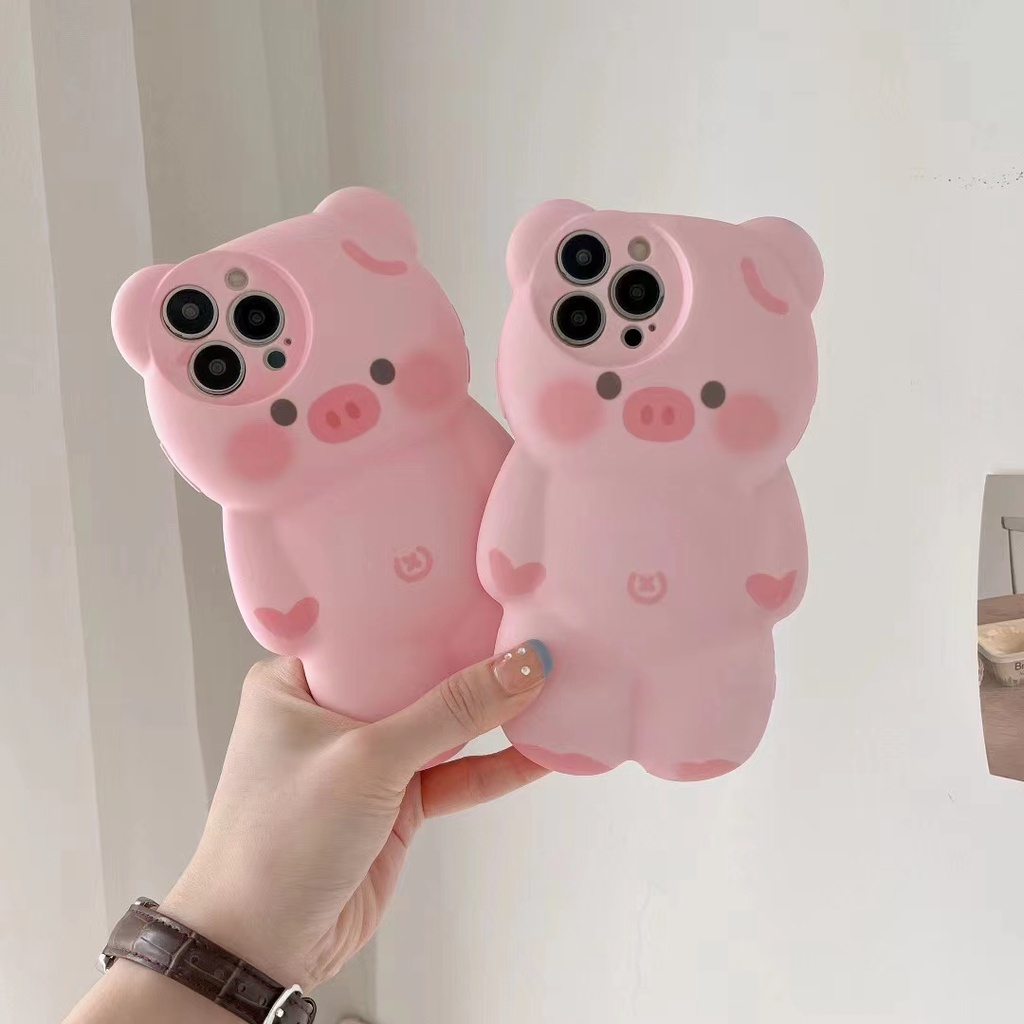 Ốp Điện Thoại Ba Chiều Mềm In Hình Heo Hồng Hoạt Hình Cho iPhone14 13 11 12 Pro MAX