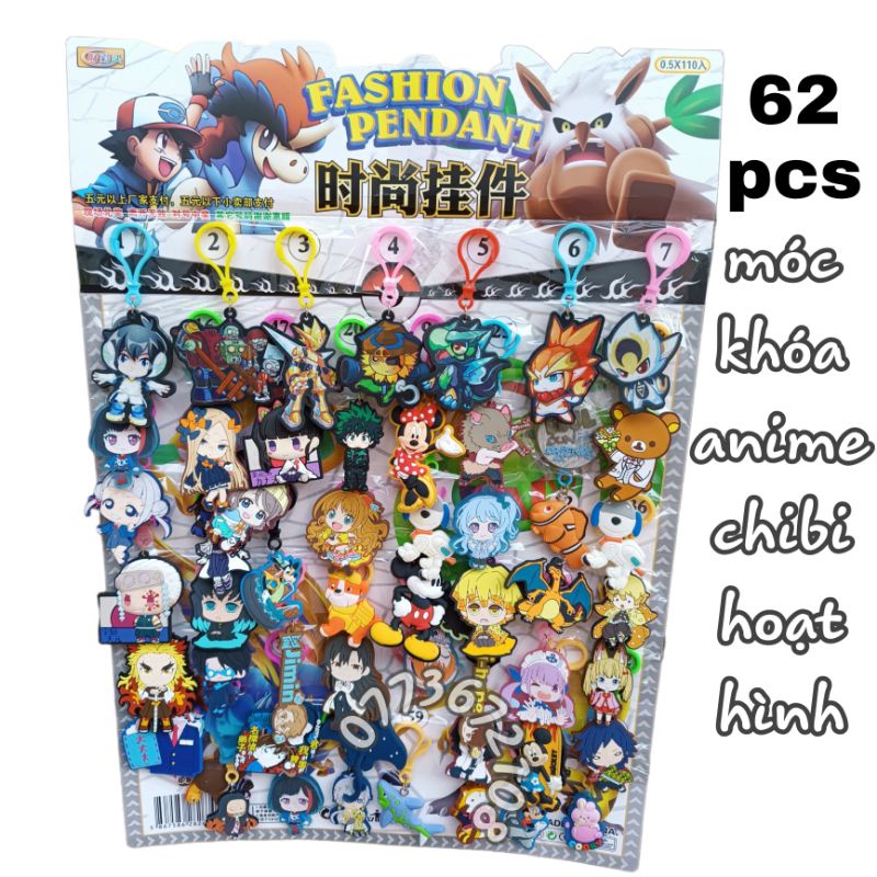 combo 62 móc khóa nhựa nhân vật hoạt hình