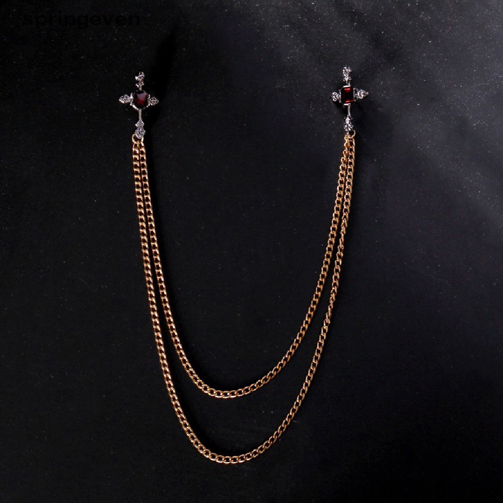 Ghim Cài Áo Hình Thánh Giá Đính Đá Phối Dây Xích Đôi Phong Cách Cổ Điển Thời Trang Cho Nam Và Nữ