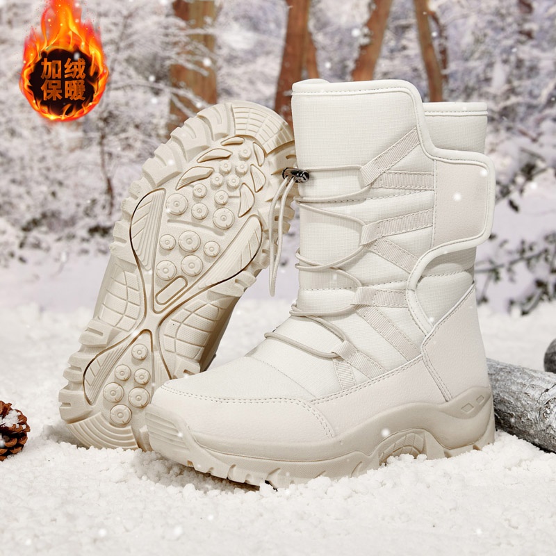 Giao Hàng Nhanh Giày Bốt Đi Tuyết Cao Đến Giữ Ấm Mùa Đông Lót Cotton Dày Dặn Chống Thấm Nước Cho Nữ Chống Lạnh Cao @ -