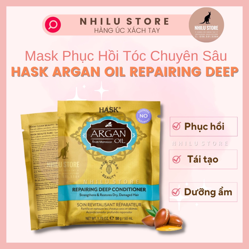 Mặt nạ phục hồi tóc chuyên sâu Hask Argan Oil