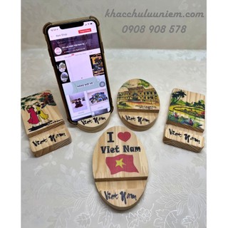 Kê điện thoại đế gỗ - chặn giấy gỗ - hình ảnh địa danh quà lưu niệm Việt Nam - souvenir gifts