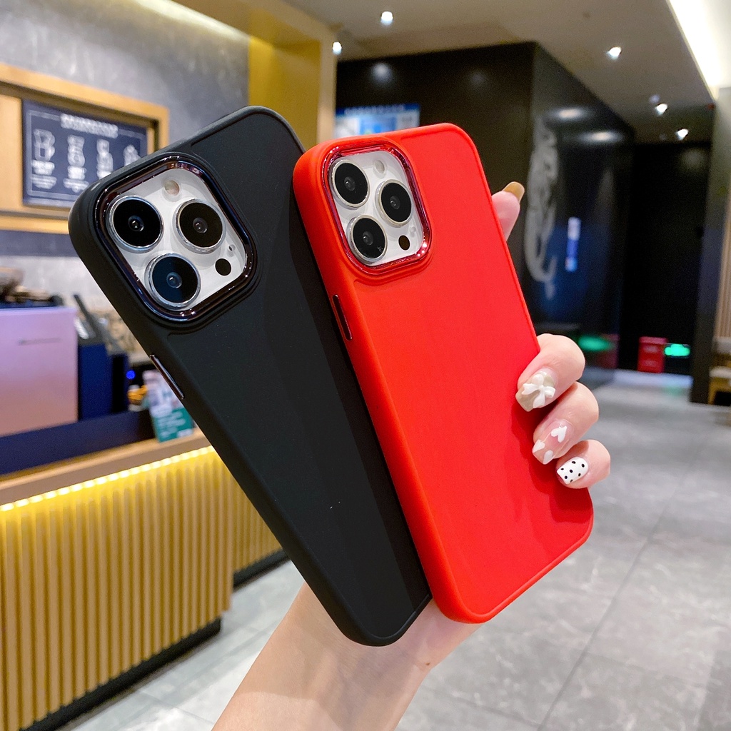 Ốp Điện Thoại tpu Mạ Điện Màu Đỏ Đen Có Vòng Đỡ Cho iPhone 14 Pro Max 11 12 13 Pro Mx SE2 SE3 7 8 Plus XR X XS Max