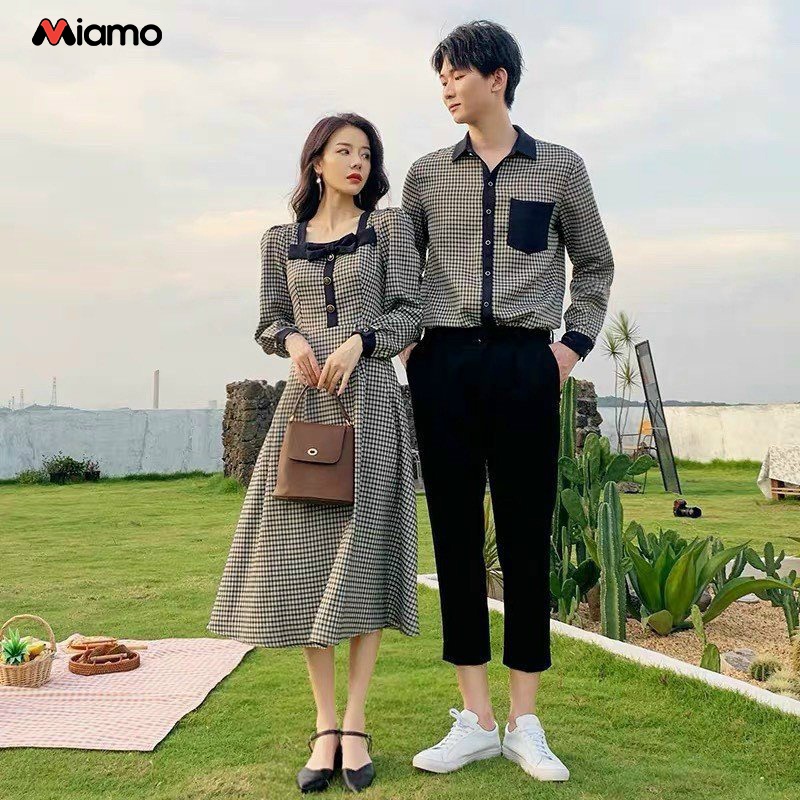 Set đồ đôi nam nữ áo sơ mi nam - đầm nữ phong cách châu âu Miamo MO033 (Kèm ảnh thật)