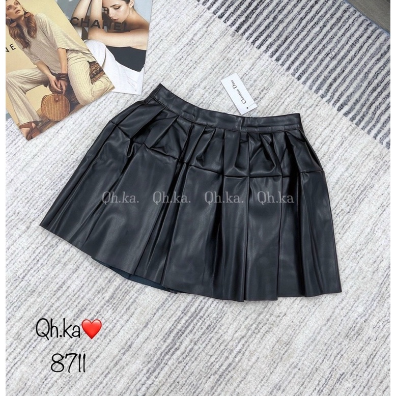 Chân váy da xếp ly phồng mông