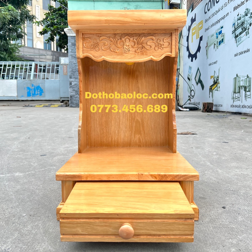 Bàn thờ thần tài ông địa gỗ Sồi ngang 35cm
