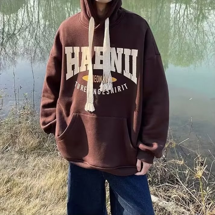Áo Khoác Hoodie Dày Dặn Dáng Rộng In Chữ Thời Trang Dành Cho Nam