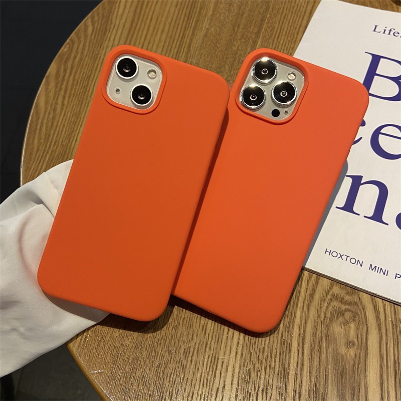 Ốp Điện Thoại Silicon Mềm Màu Cam Cho IPhone 14 13 12 11 Pro X Xs Max 7 8 6s Plus