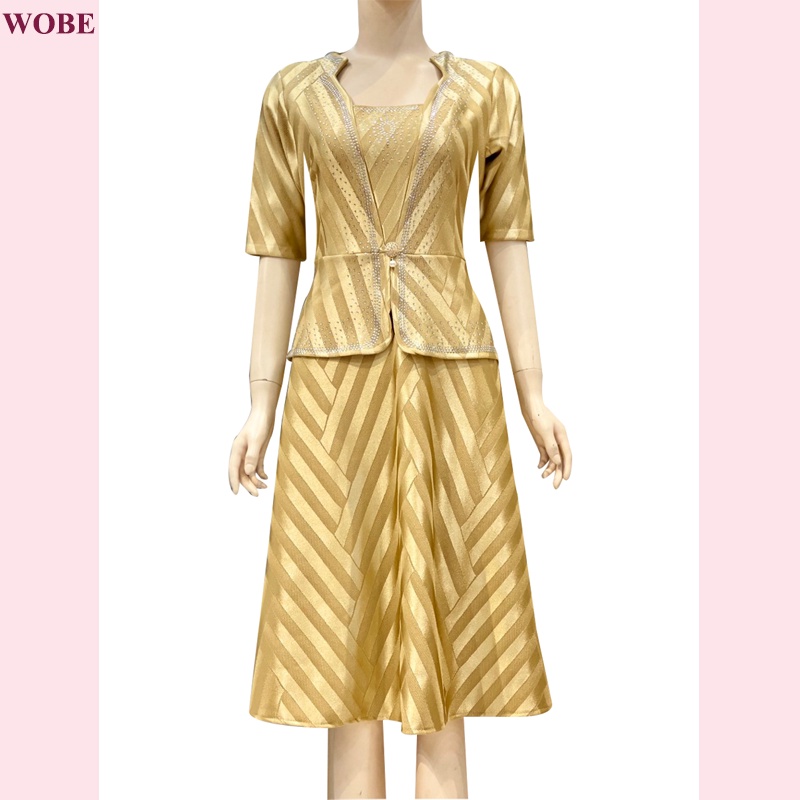 Đầm trung niên sang trọng WOBE, thiết kế cao cấp dự tiệc cho mẹ chất co giãn tốt đến 80kg DN11 Đen - WB WOMAN &amp; BEAUTY