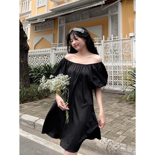 Đầm cổ vuông tay phồng cut out phần lưng cực xinh(có sẵn)