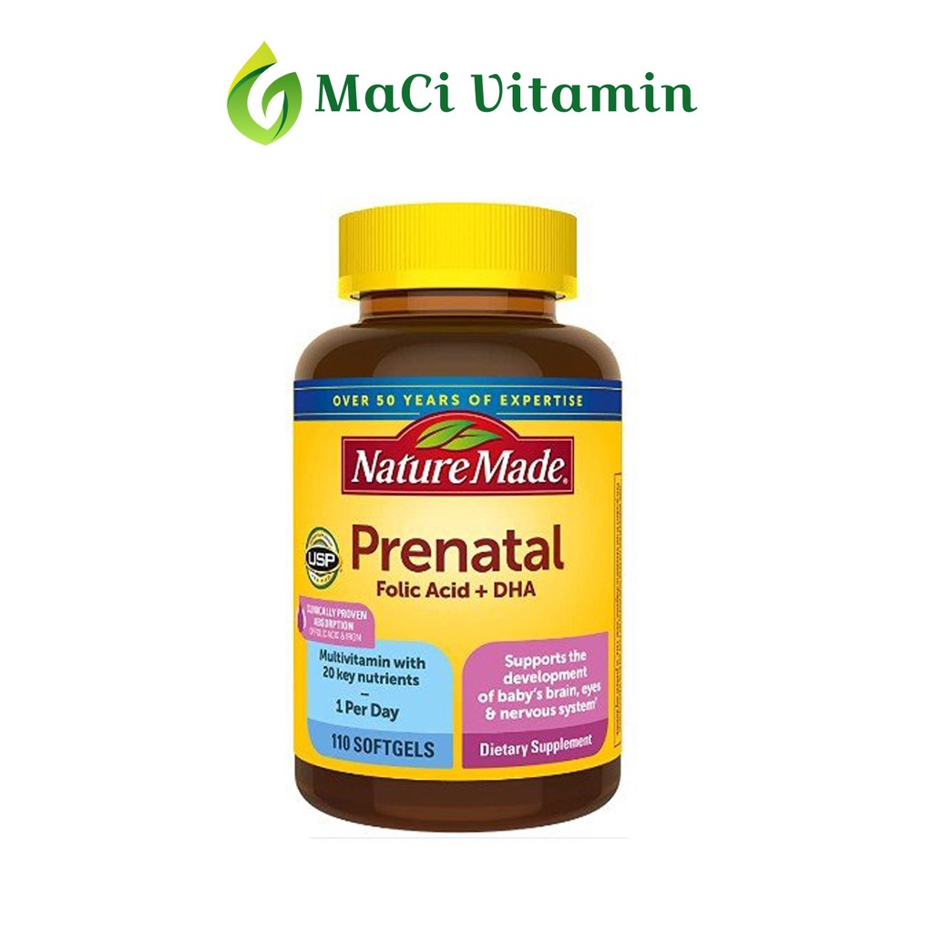 Vitamin tổng hợp mẹ bầu Prenatal Nature Made Bổ sung Axit Folic và DHA 110