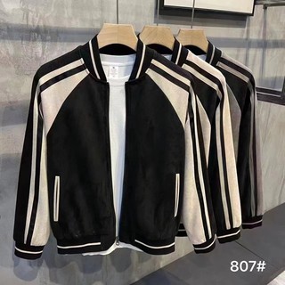 Áo khoác bomber da lộn phối tay 3570, áo da nam lót nỉ siêu chất