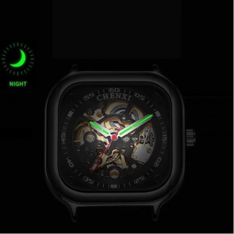 Đồng Hồ Cơ Nam Chenxi Mặt Vuông Chất Liệu Thép Không Rỉ Thiết Kế Lộ Máy Tự Động Cao Cấp