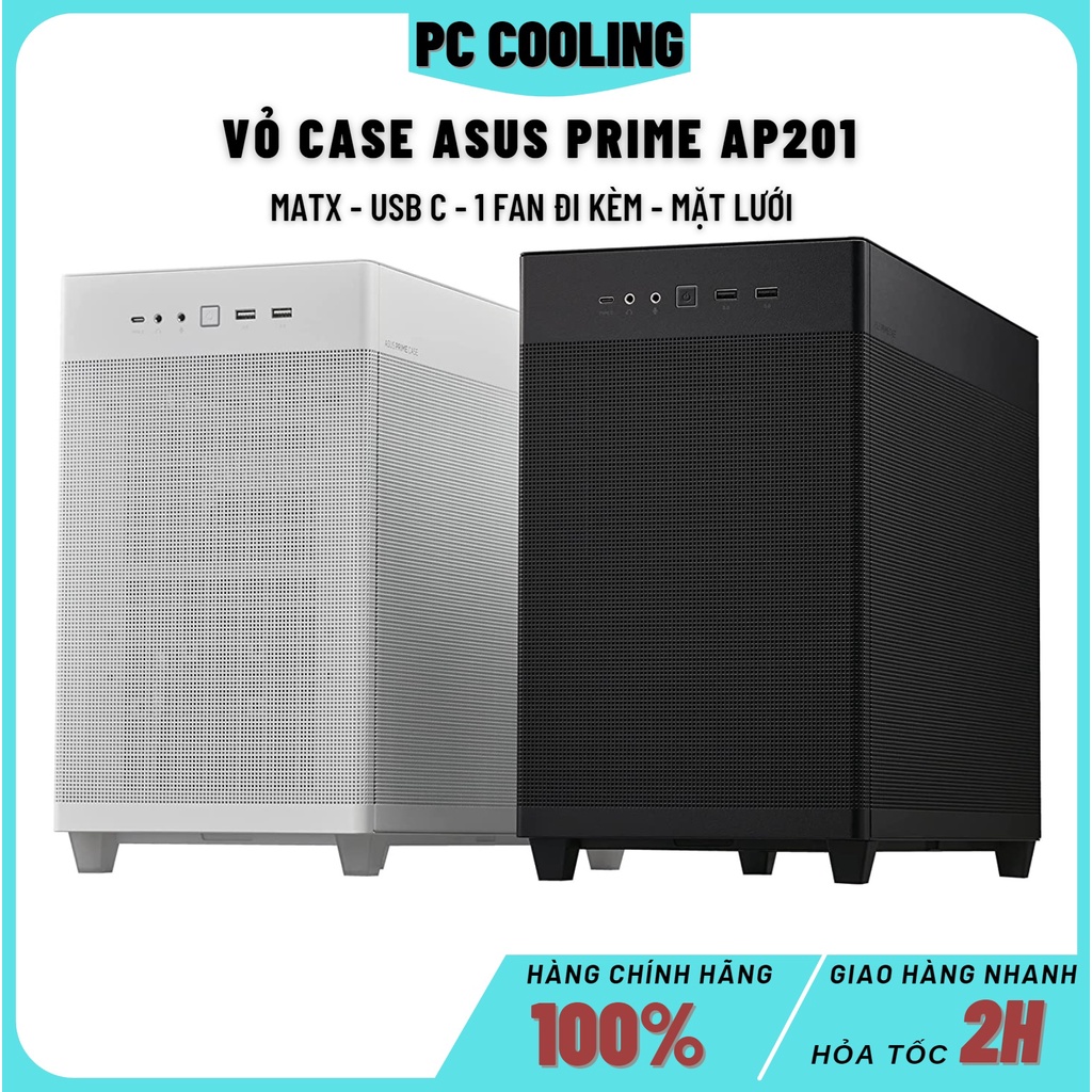 Vỏ Case Mini Micro ATX ASUS Prime AP201 MESH BLACK- WHITE (Matx / USB C/ 6 Mặt Lưới) | BigBuy360 - bigbuy360.vn