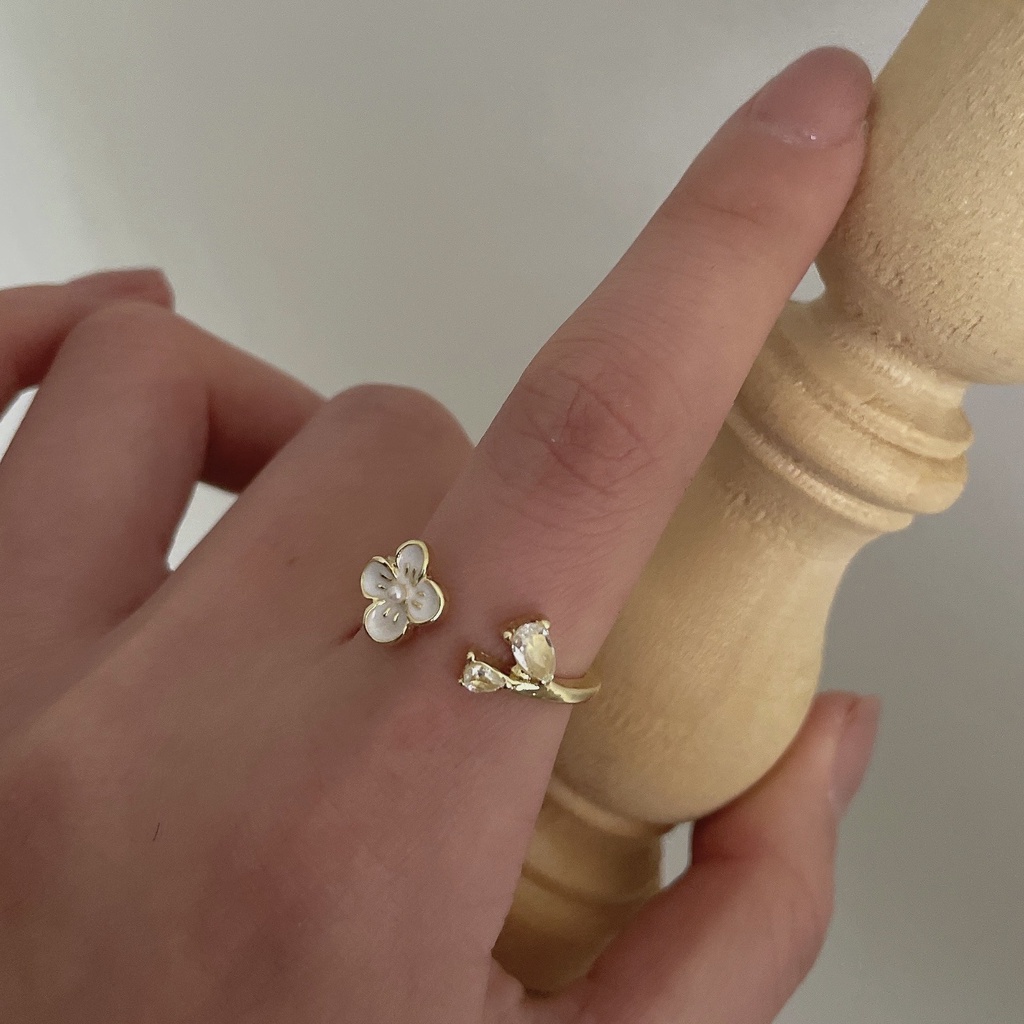Nhẫn Hở Mạ Vàng Hình Hoa Đính Đá Zircon Ngọc Trai Thời Trang Cho Nữ