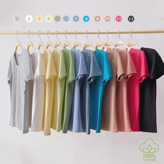 Áo Thun Nữ  cổ tim phông trơn form rộng dáng suông màu ĐEN | TRẮNG | HỒNG Ulzzang combo quà tặng kẹo