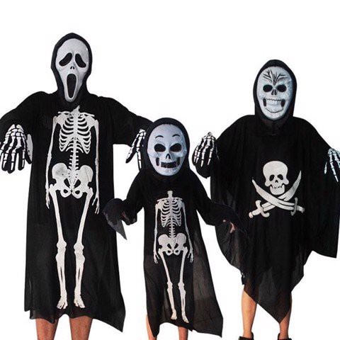 Áo ma in xương hóa trang Halloween cho trẻ em bé trai gái người lớn nam nữ