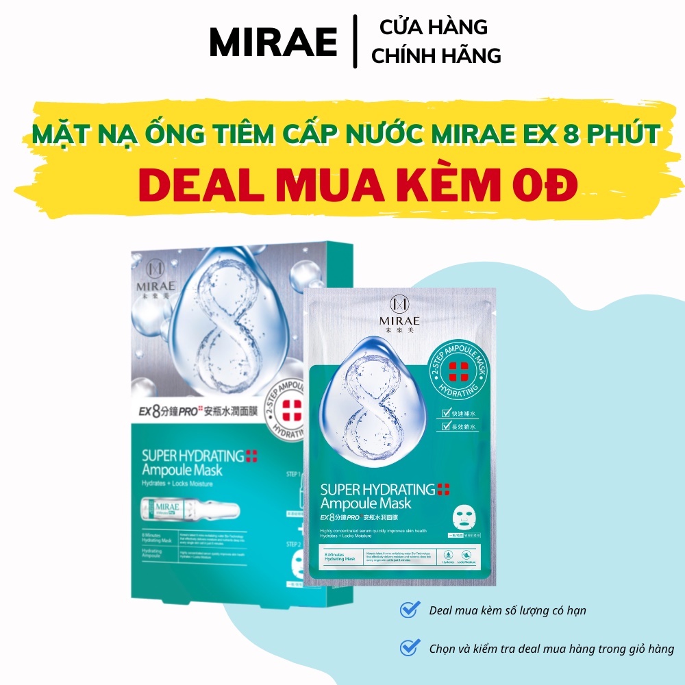 Mặt nạ ống tiêm cấp nước MIRAE cho da cải thiện giúp da căng mịn sáng bóng 1.5ml/ống, 20ml / miếng