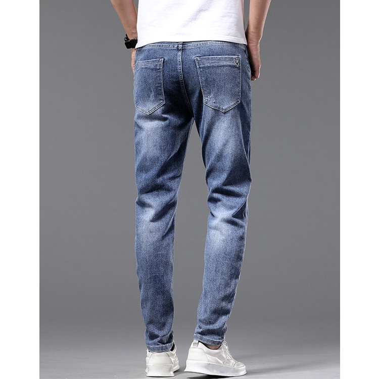 Quần jean nam vải co giãn 4 chiều,quần bò nam màu xanh dáng côn vải cao cấp không phai màu