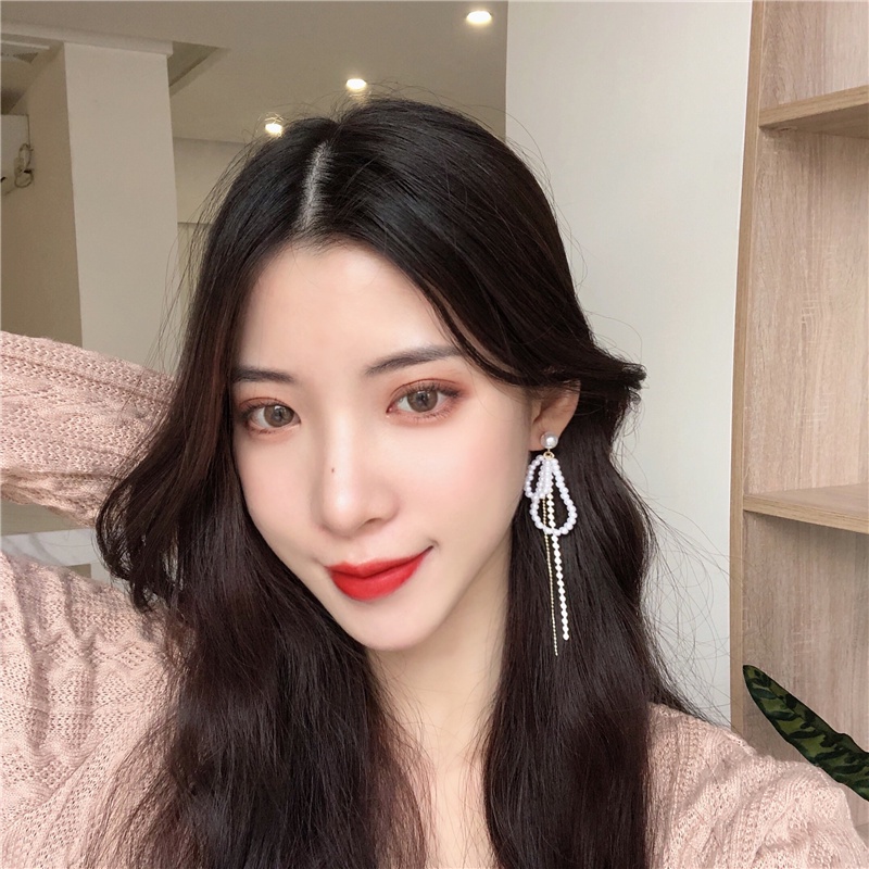 Bông Tai Mạ Bạc 925 Dáng Dài Đính Ngọc Trai Phong Cách Hàn Quốc