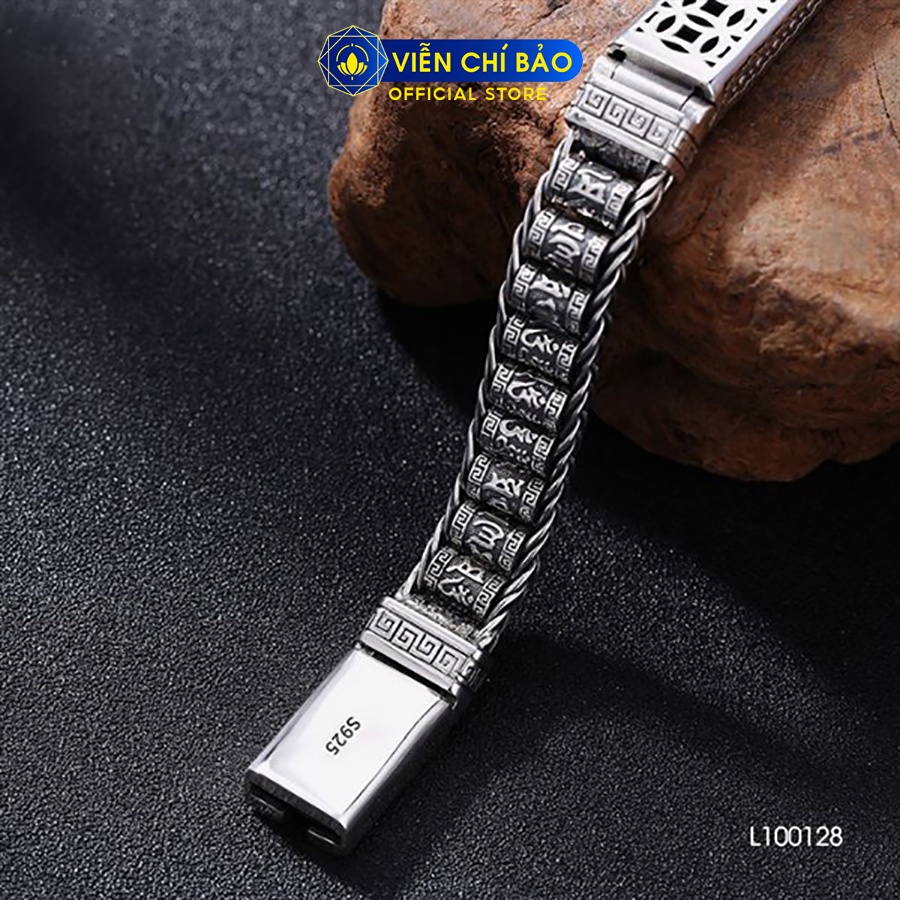 Lắc tay bạc nam Lục tự Om Mani Padme Hum chất liệu bạc Thái 925 thời trang phụ kiện trang sức Viễn Chí Bảo L100128