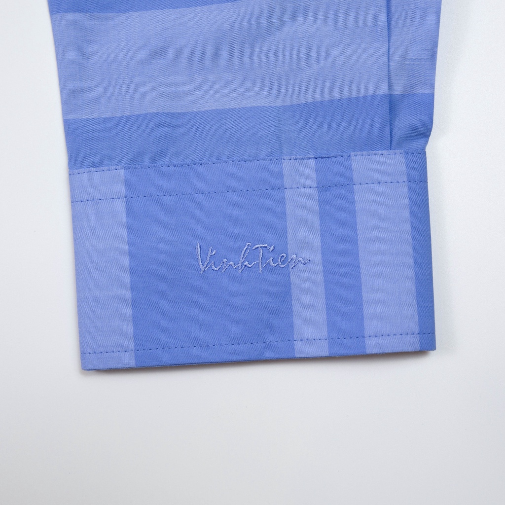 Áo Sơ Mi Dài Tay Sọc Caro Bamboo Vĩnh Tiến Slim Fit Vạt Bầu 465 - G559