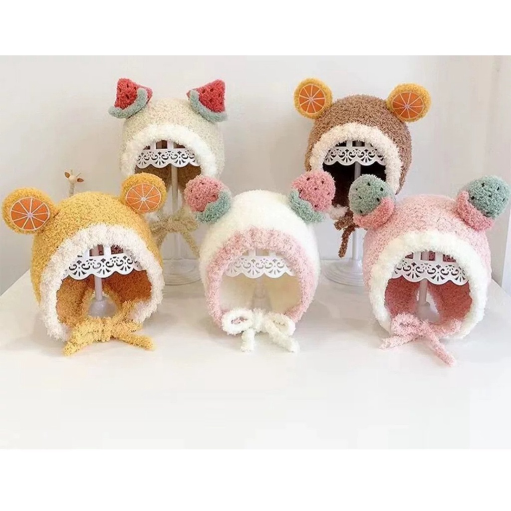 Mũ Len Cho Bé Hình Hoa Quả Có Dây Buộc 6-36 Tháng