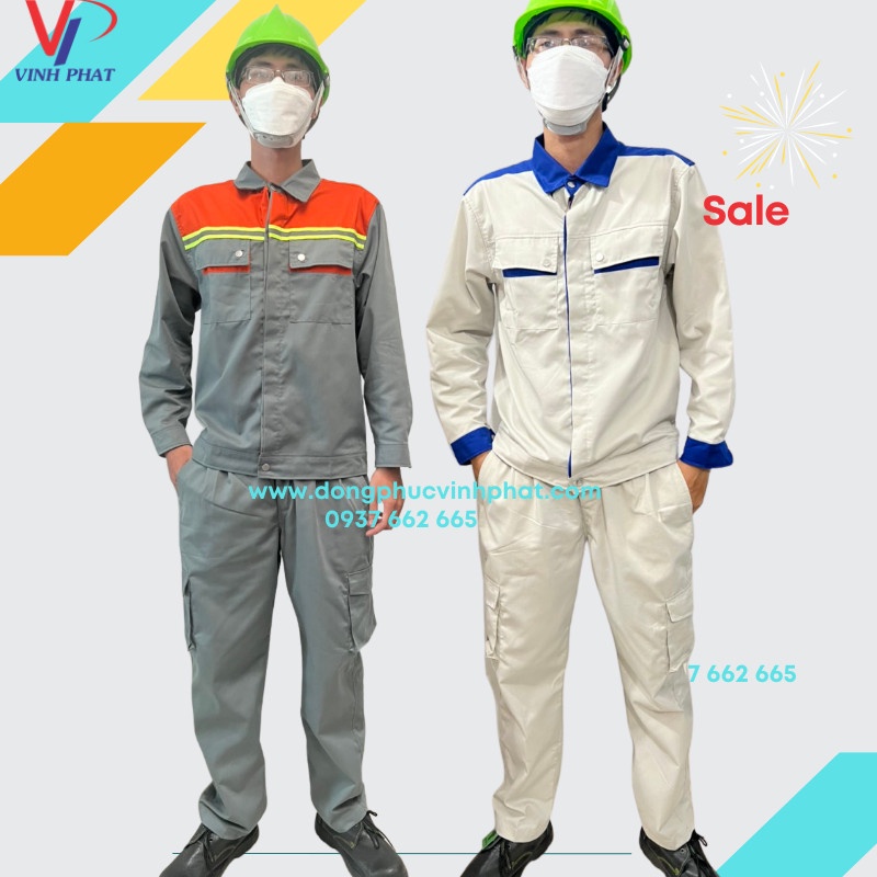 Quần Áo Bảo Hộ Lao Động Màu Xám Túi Hộp Kiểu Phối Xanh Bích Vải Kaki Bền Đẹp Công Nhân Kỹ Sư - Hình thật