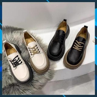 Giày Bốt nữ cổ thấp buộc dây Oxford đế Nâu Cao Cấp