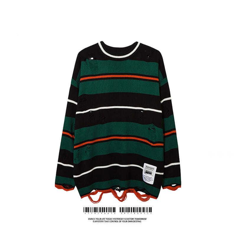 Áo Sweater Dáng Rộng Họa Tiết Kẻ Sọc Thời Trang Xuân Thu Cá Tính Cho Nam