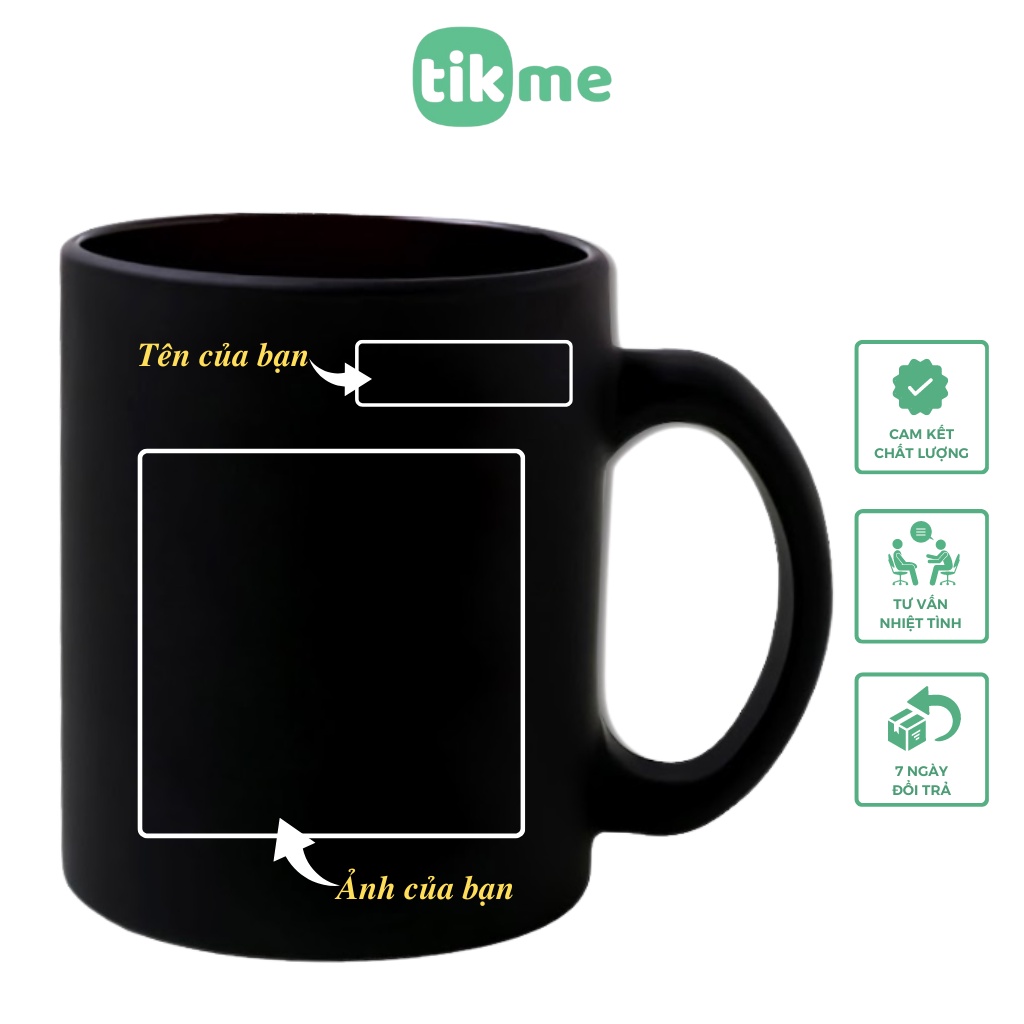 Cốc uống nước in hình theo yêu cầu chất liệu sứ tráng men Tikme 300ml