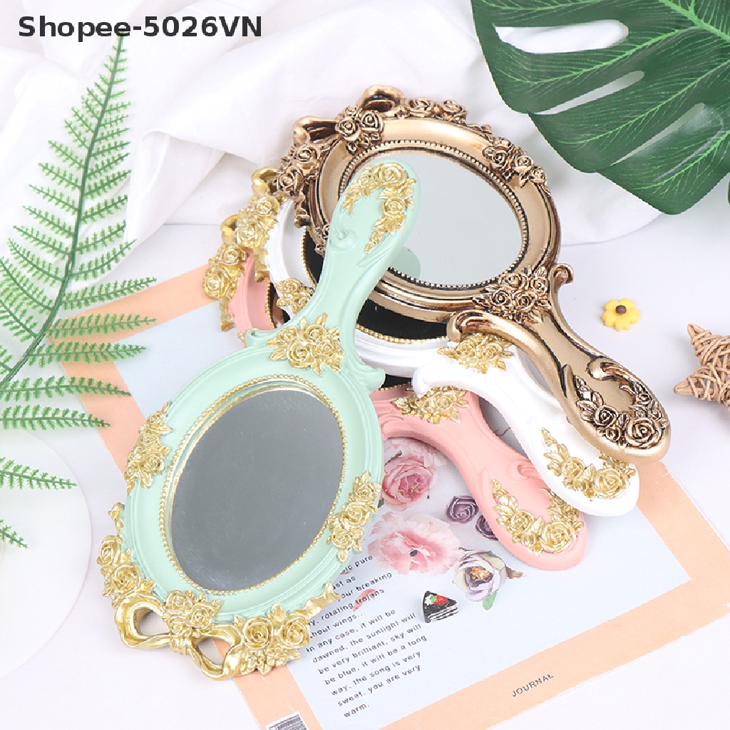 Gương Trang Điểm Cầm Tay Hình Chữ Nhật Phong Cách Vintage Sáng Tạo