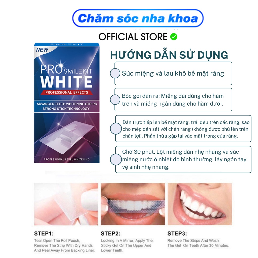 Miếng dán trắng răng Prowhite SmileKit 3D White chính hãng - Hộp 7 miế