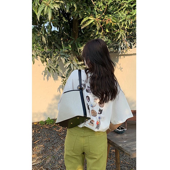 Whiterm Túi Xách Canvas Họa Tiết Xương Cá Phong Cách Hàn Quốc Cho Nữ